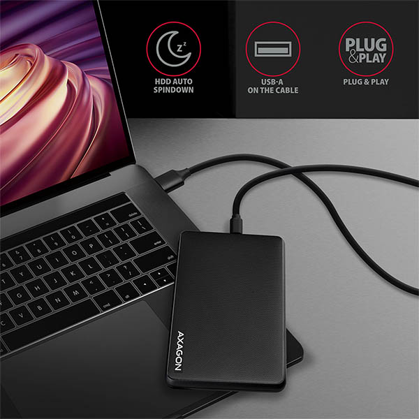 Obrázek AXAGON EE25-SLC, USB-C 3.2 Gen 1 - SATA 6G 2.5" SLIDE box, bezšroubkový, černý