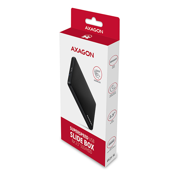 Obrázek AXAGON EE25-SL, USB 3.2 Gen 1 - SATA 6G, 2.5" SLIDE box, bezšroubkový, černý