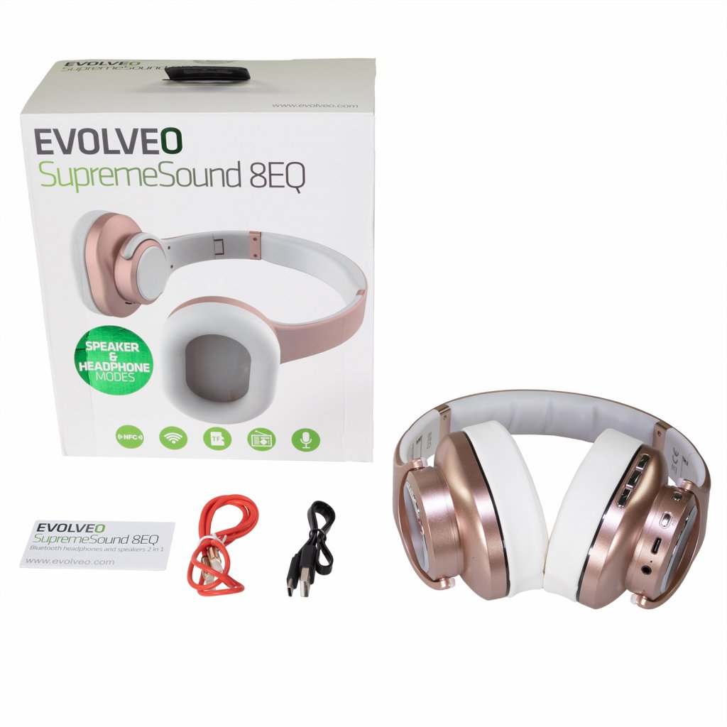 Obrázek EVOLVEO SupremeSound 8EQ, Bluetooth sluchátka s reproduktorem a ekvalizérem 2v1, růžové
