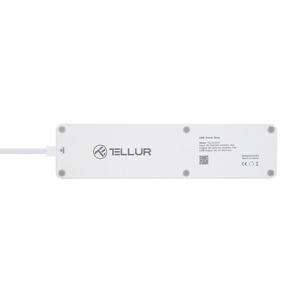 Obrázek Tellur WiFi Smart Power Strip, 3x zásuvka, 4x USB 4A, 2200W, 10A, 1.8m, bílá