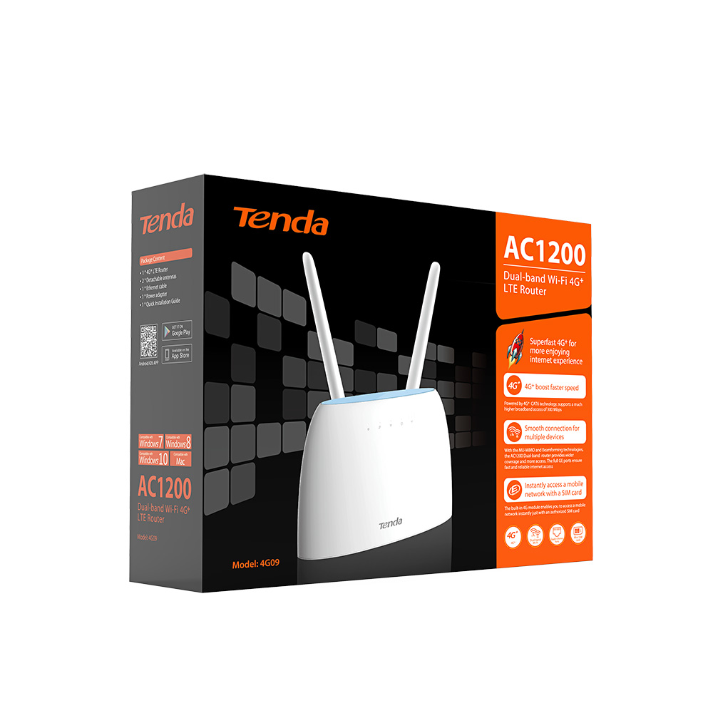 Obrázek Tenda 4G09 Wi-Fi AC1200 4G LTE router,  VPN, LTE Cat.6, IPv6, CZ App