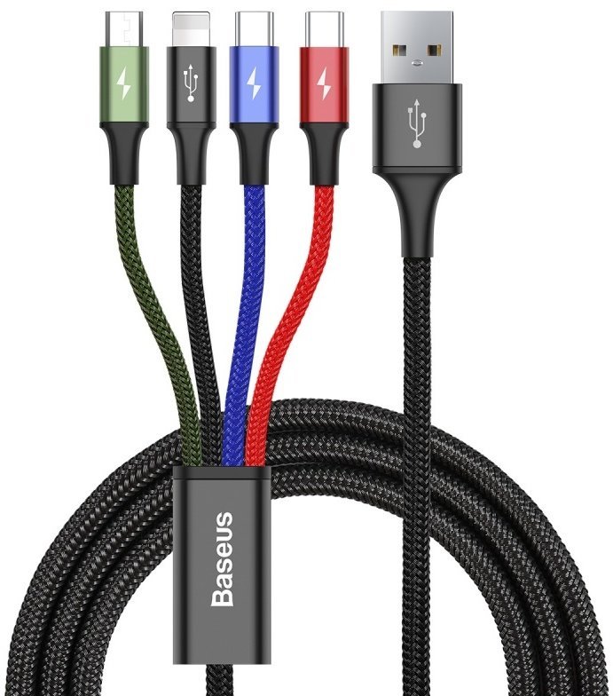 Obrázek Baseus CA1T4-B01 Fast 4in1 Kabel Lightning, 2x USB-C, MicroUSB 3.5A 1.2m Black