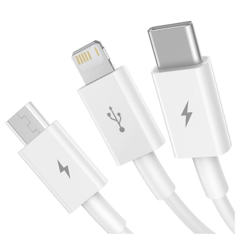 Obrázek Baseus CAMLTYS-02 Superior Fast Charging Datový Kabel 3v1 USB-C, Lightning, MicroUSB 1.5m White