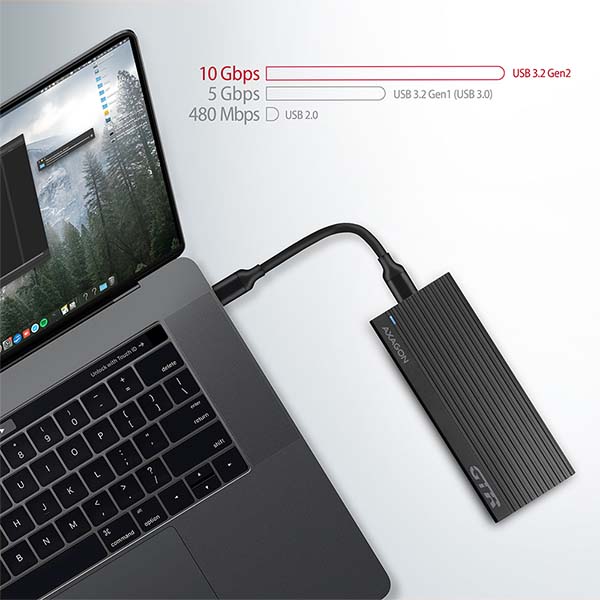 Obrázek AXAGON EEM2-GTR, USB-C 3.2 Gen 2 - M.2 NVMe SSD kovový THIN RIB box