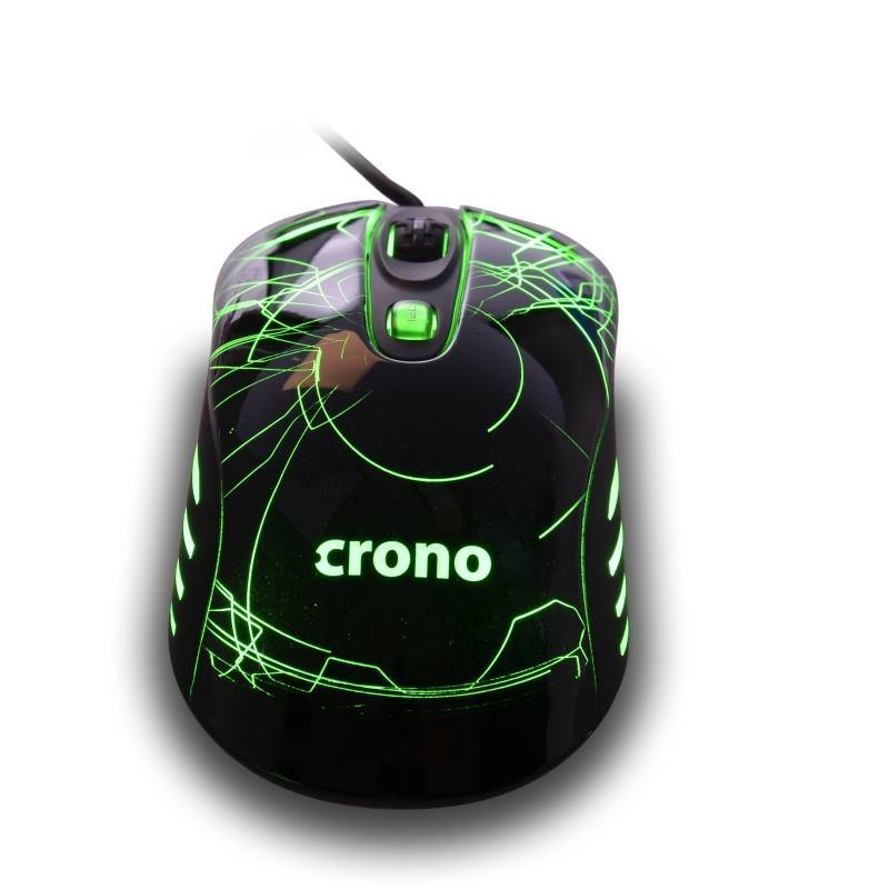 Obrázek Crono CM636G/Herní/Laserová/3 200 DPI/Drátová USB/Černá-zelená