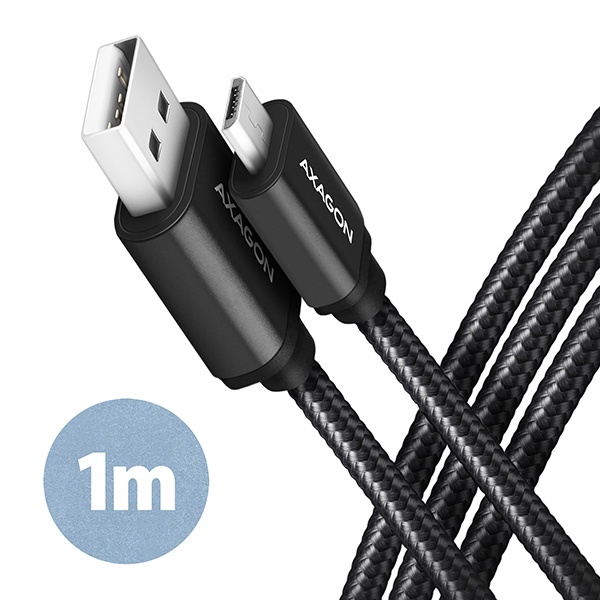 Obrázek AXAGON BUMM-AM10AB, HQ kabel Micro USB <-> USB-A, 1m, USB 2.0, 2.4A, ALU, oplet, černý