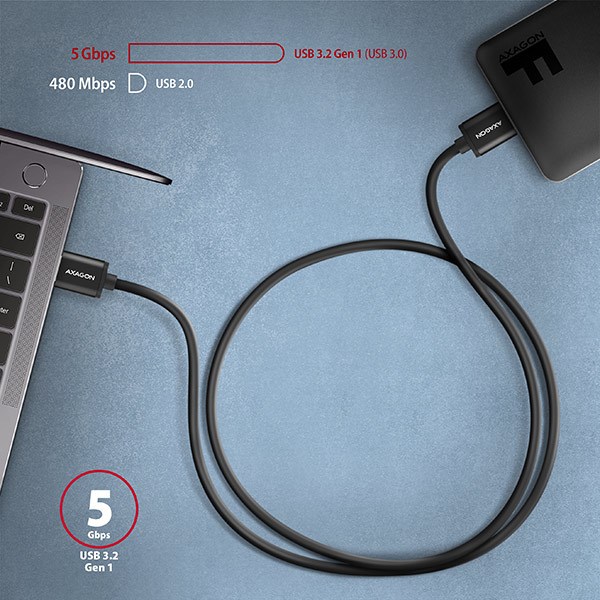 Obrázek AXAGON BUMM3-AM10AB, SPEED kabel Micro-B USB <-> USB-A, 1m, USB 3.2 GEN 1, 3A, ALU, tpe, černý