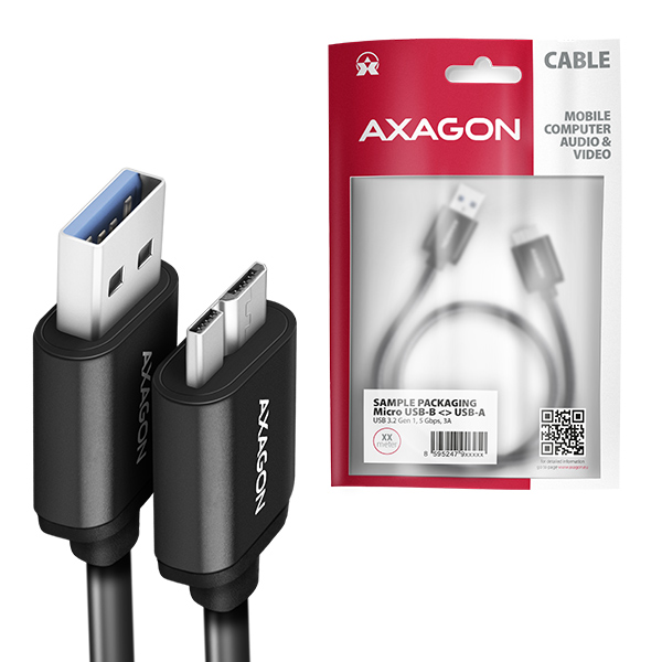 Obrázek AXAGON BUMM3-AM10AB, SPEED kabel Micro-B USB <-> USB-A, 1m, USB 3.2 GEN 1, 3A, ALU, tpe, černý