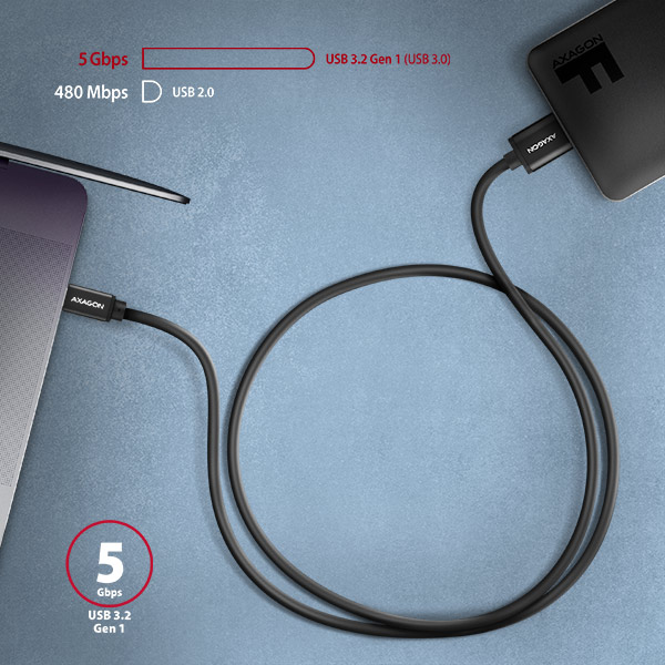 Obrázek AXAGON BUMM3-CM10AB, SPEED kabel Micro-B USB <-> USB-C, 1m, USB 3.2 GEN 1, 3A, ALU, tpe, černý