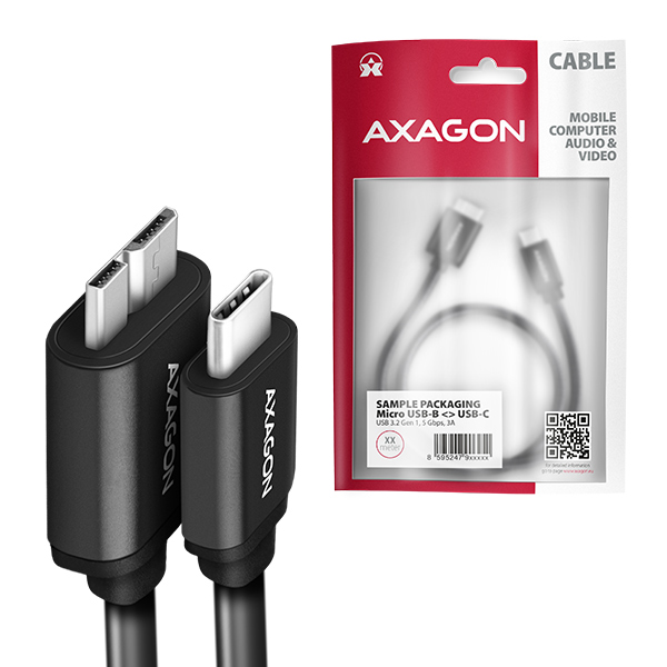 Obrázek AXAGON BUMM3-CM10AB, SPEED kabel Micro-B USB <-> USB-C, 1m, USB 3.2 GEN 1, 3A, ALU, tpe, černý