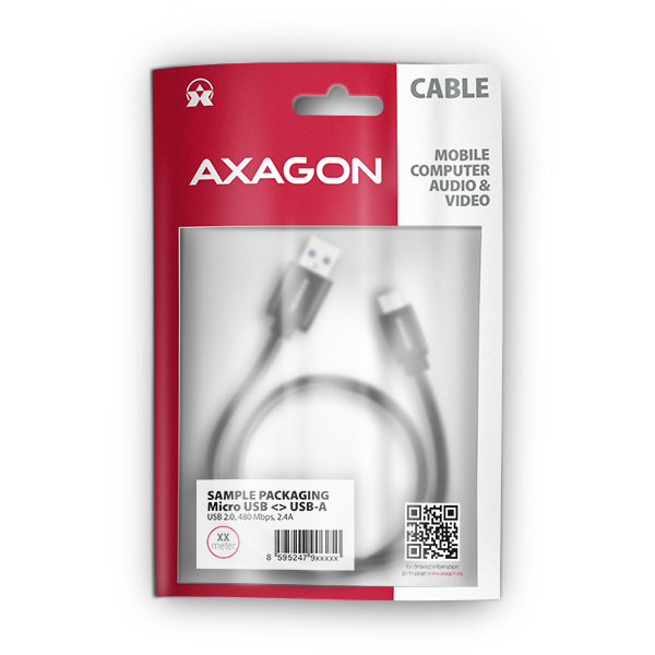 Obrázek AXAGON BUMM-AM20AB, HQ kabel Micro USB <-> USB-A, 2m, USB 2.0, 2.4A, ALU, oplet, černý