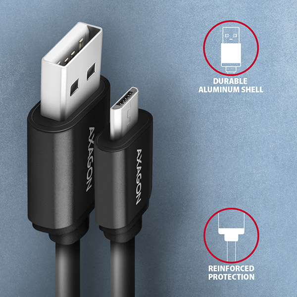 Obrázek AXAGON BUMM-AM10TB, TWISTER kabel Micro USB <-> USB-A, 0.6m, USB 2.0, 2.4A, ALU, tpe, černý