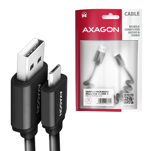 Obrázek AXAGON BUMM-AM10TB, TWISTER kabel Micro USB <-> USB-A, 0.6m, USB 2.0, 2.4A, ALU, tpe, černý