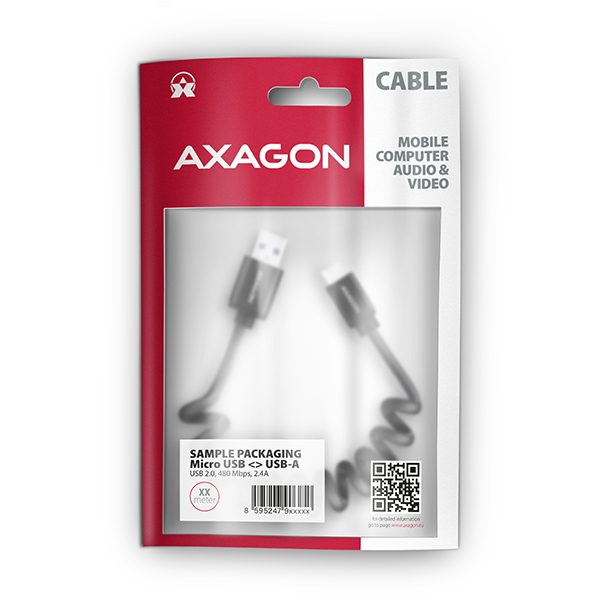 Obrázek AXAGON BUMM-AM10TB, TWISTER kabel Micro USB <-> USB-A, 0.6m, USB 2.0, 2.4A, ALU, tpe, černý