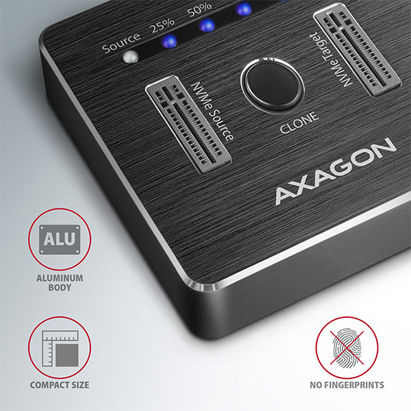 Obrázek AXAGON ADSA-M2C, USB-C 3.2 Gen 2 -  2x M.2 NVMe SSD CLONE MASTER dokovací stanice