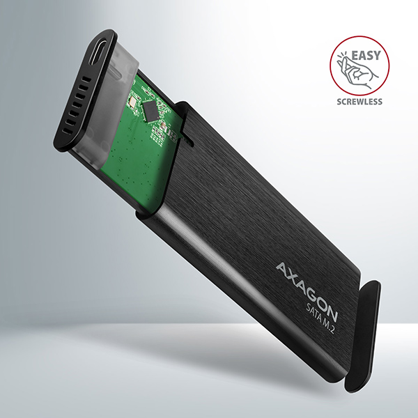 Obrázek AXAGON EEM2-SBC, USB-C 3.2 Gen 2 - M.2 SATA SSD kovový RAW box, bezšroubkový