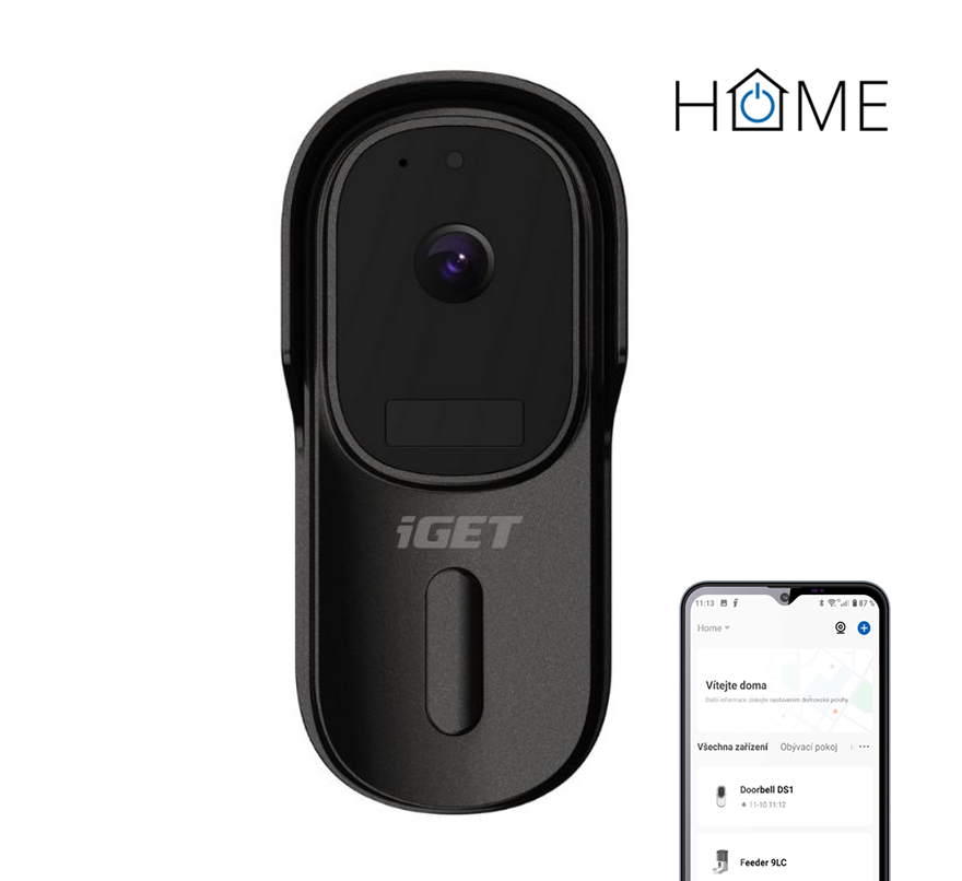 Obrázek iGET HOME Doorbell DS1 Black - WiFi bateriový videozvonek, FullHD, obousměrný zvuk, CZ aplikace