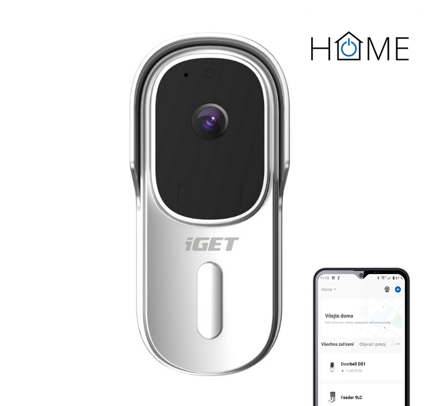 Obrázek iGET HOME Doorbell DS1 White - WiFi bateriový videozvonek, FullHD 