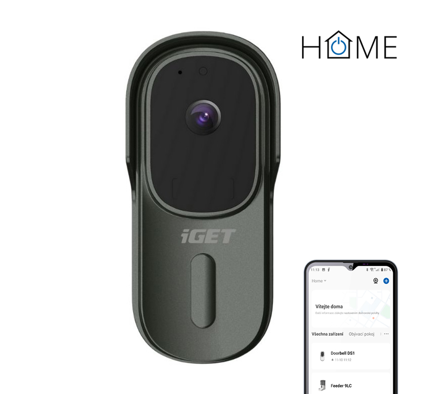 Obrázek iGET HOME Doorbell DS1 Anthracite - WiFi bateriový videozvonek, FullHD, obousměrný zvuk, CZ aplikace