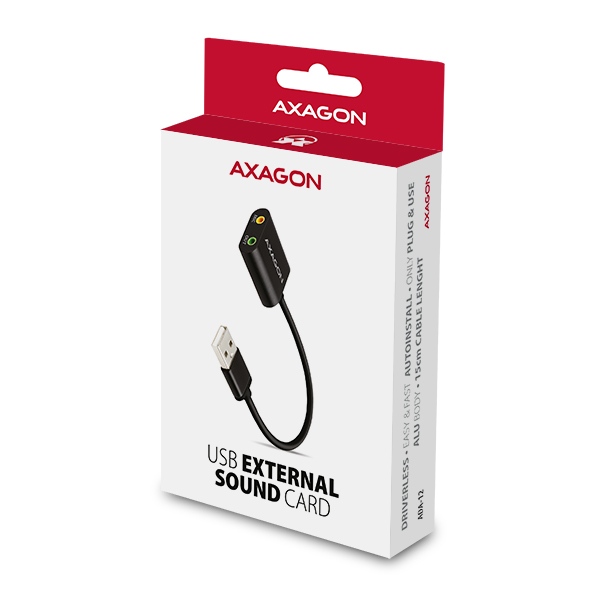 Obrázek AXAGON ADA-12, USB 2.0 - externí zvuková karta, 48kHz/16-bit stereo, kovová, kabel USB-A 15 cm