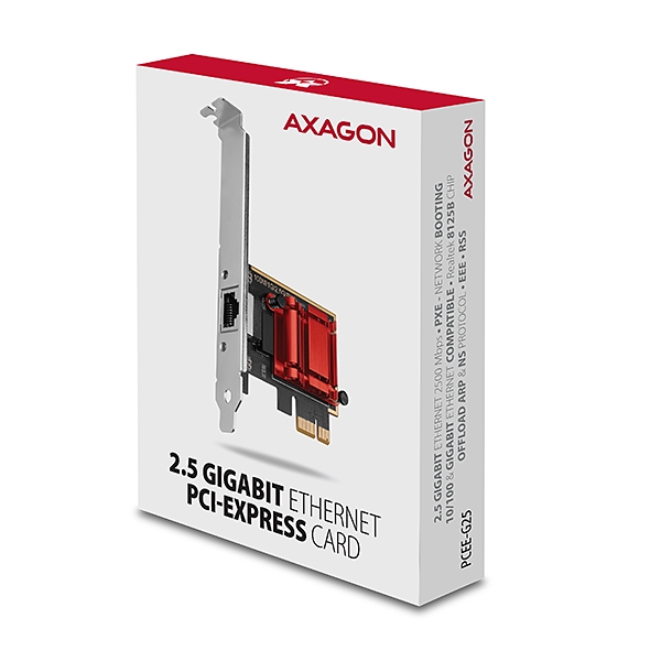 Obrázek AXAGON PCEE-G25, PCIe síťová karta - 1x 2.5 Gigabit Ethernet port (RJ-45), Realtek, PXE, vč. LP