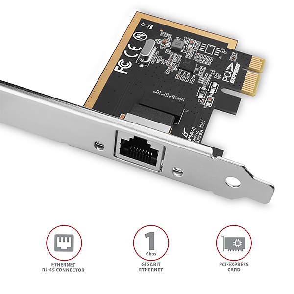 Obrázek AXAGON PCEE-GRF, PCIe síťová karta - 1x Gigabit Ethernet port (RJ-45), Realtek 8111F, vč. LP