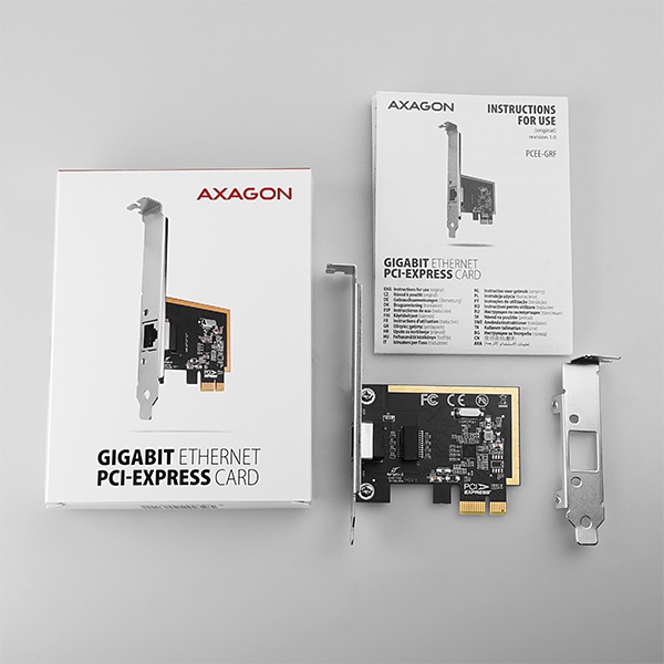 Obrázek AXAGON PCEE-GRF, PCIe síťová karta - 1x Gigabit Ethernet port (RJ-45), Realtek 8111F, vč. LP