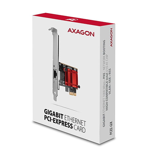 Obrázek AXAGON PCEE-GIX, PCIe síťová karta - 1x Gigabit Ethernet port (RJ-45), Intel i210AT, PXE, vč. LP