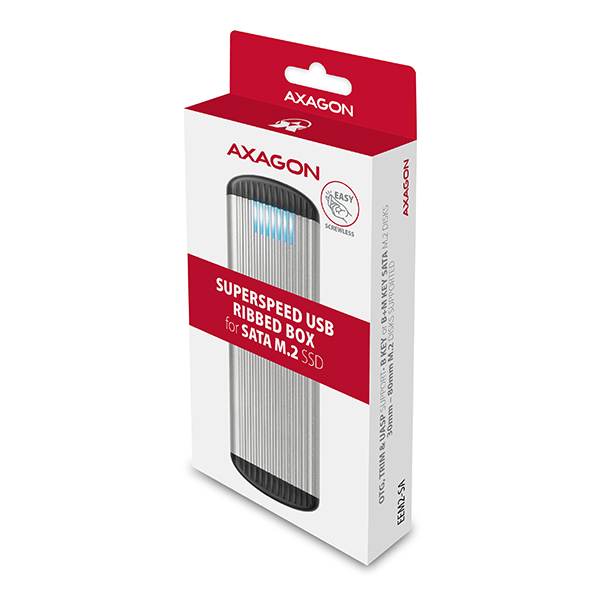 Obrázek AXAGON EEM2-SA, USB micro-B 3.2 Gen 1 - M.2 SATA SSD kovový RIBBED box, bezšroubkový