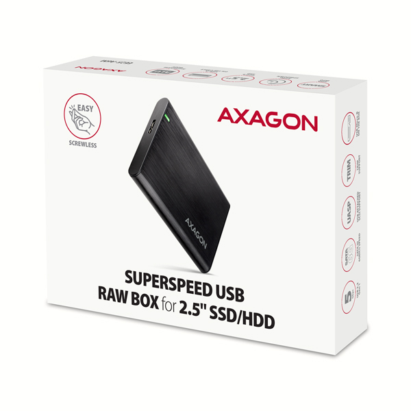 Obrázek AXAGON EE25-A6M, USB 3.2 Gen 1 - SATA 6G 2.5" kovový RAW box, bezšroubkový