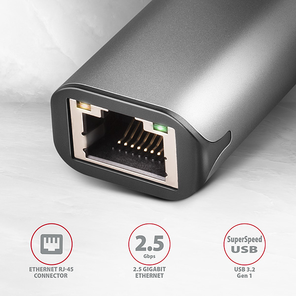 Obrázek AXAGON ADE-25RC USB-A 3.2 Gen 1 - 2.5 Gigabit Ethernet síťová karta, Realtek 8156, auto install,šedá