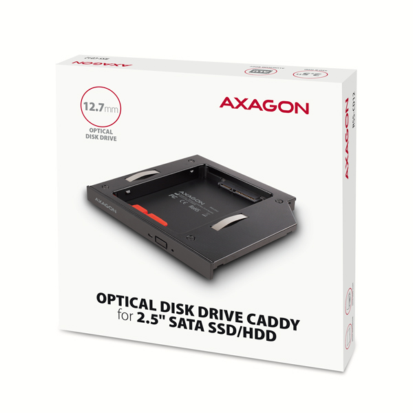 Obrázek AXAGON RSS-CD12 rámeček pro 2.5" SSD/HDD do DVD slotu, 12.7 mm, LED, hliník