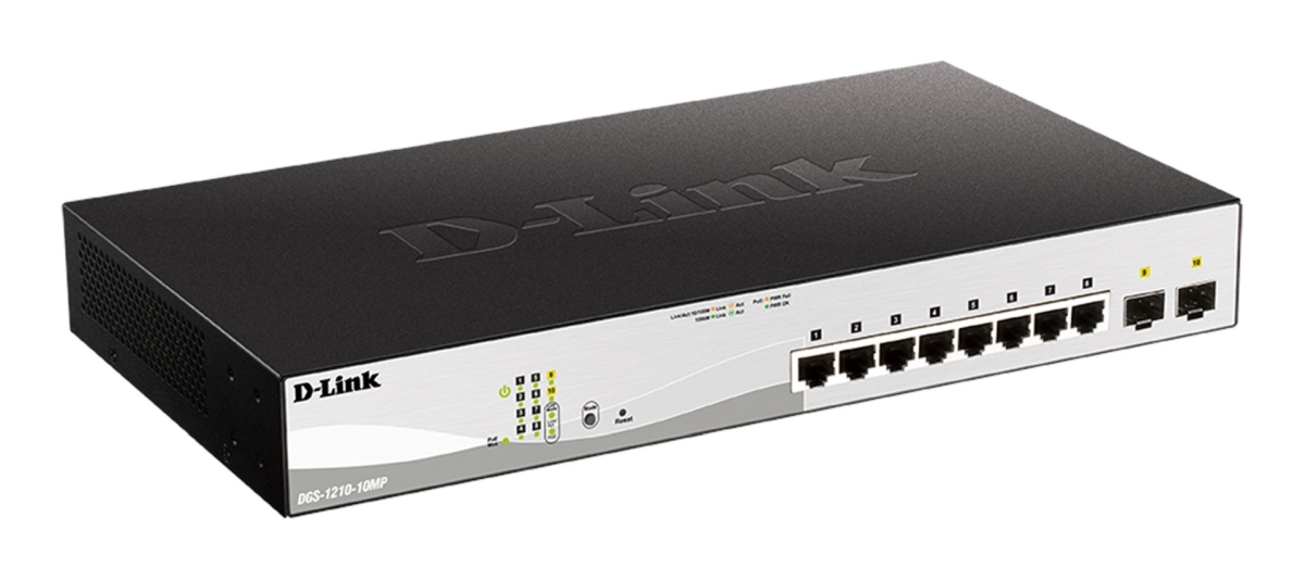 Obrázek D-Link DGS-1210-10MP/E 10-Port Gigabit PoE+ Smart Switch inc. 2x SFP Ports, POE budget 130W