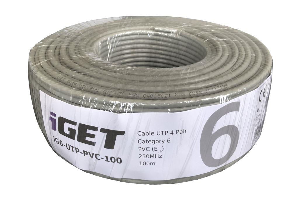 Instalační kabel iGET CAT6 UTP PVC Eca 100m/box, kabel drát, s třídou reakce na oheň Eca