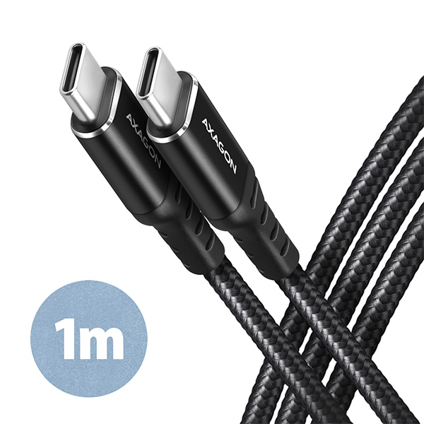 Obrázek AXAGON BUCM-CM10AB, HQ kabel USB-C <-> USB-C, 1m, USB 2.0, PD 60W 3A, ALU, oplet, černý