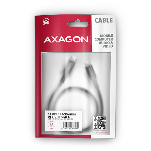 Obrázek AXAGON BUCM-CM10AB, HQ kabel USB-C <-> USB-C, 1m, USB 2.0, PD 60W 3A, ALU, oplet, černý
