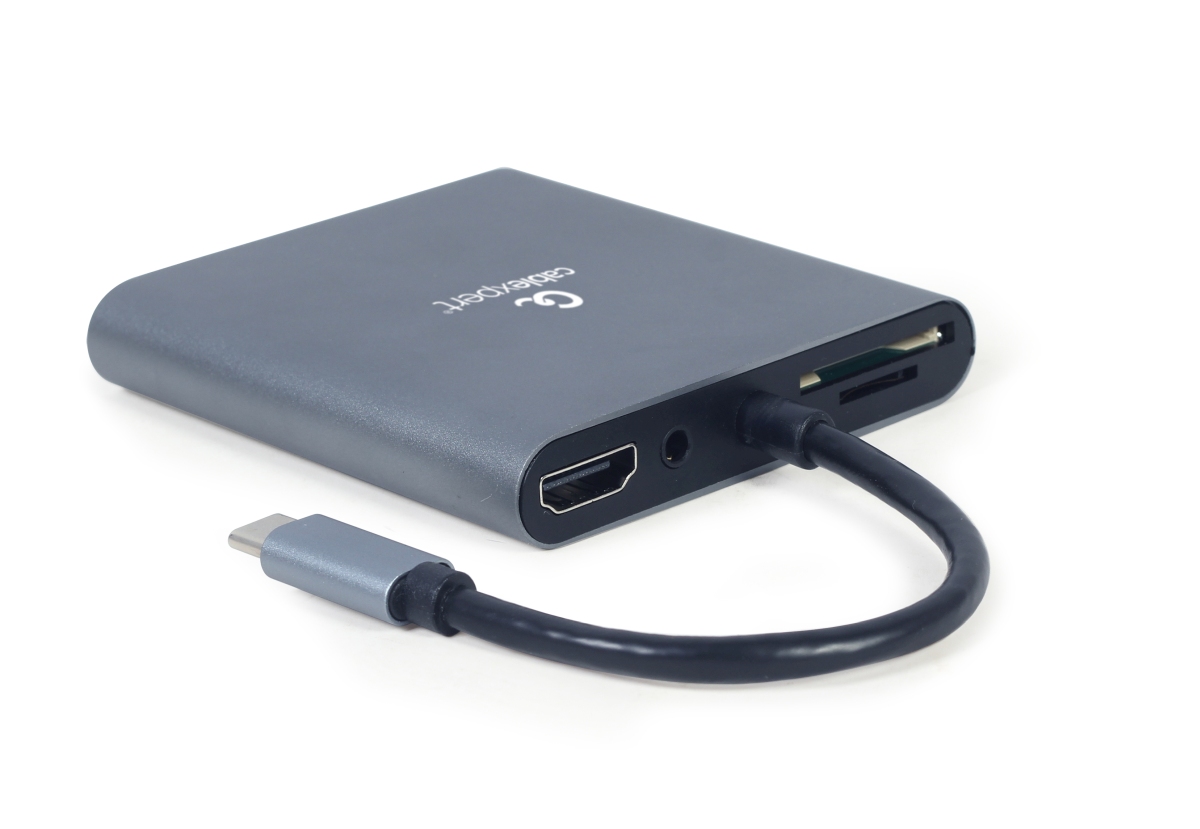 Obrázek Gembird USB-C 6v1 multiport USB 3.1 + HDMI + VGA + PD + čtečka karet + stereo audio