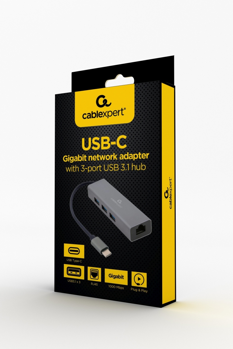 Obrázek Gembird USB-C GBit adapter + 3x USB 3.1