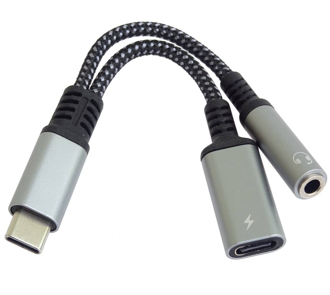 Obrázek PremiumCord Redukce USB-C /3,5mm jack s DAC chipem + USB-C pro nabíjení 13cm