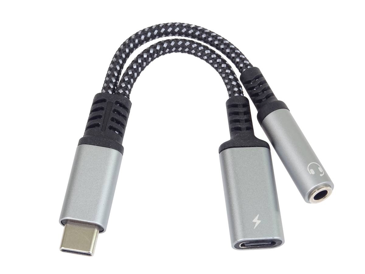Obrázek PremiumCord Redukce USB-C /3,5mm jack s DAC chipem + USB-C pro nabíjení 13cm