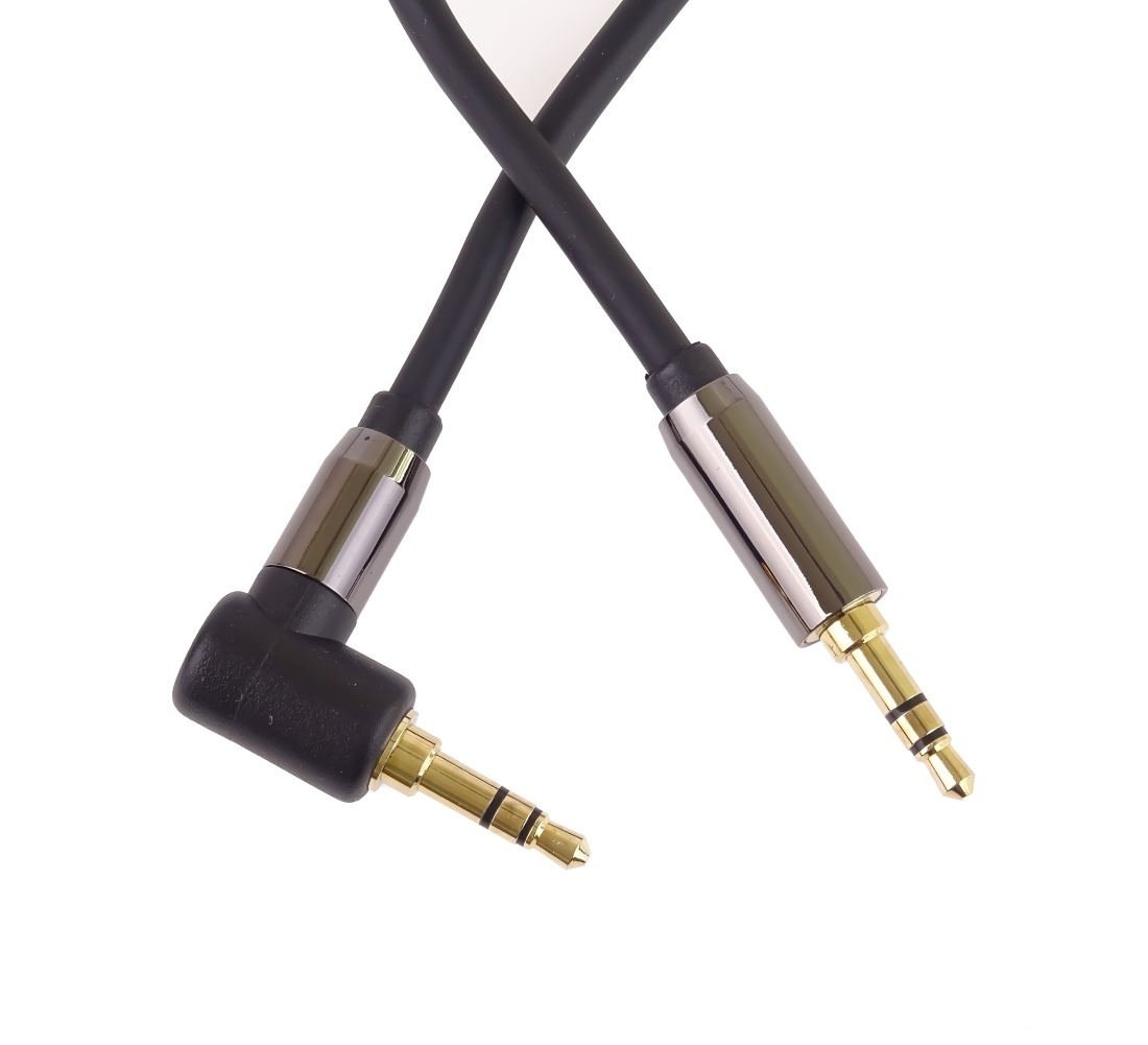 Obrázek PremiumCord HQ stíněný kabel stereo Jack 3.5mm - Jack 3.5mm zahnutý 90° 1,5m