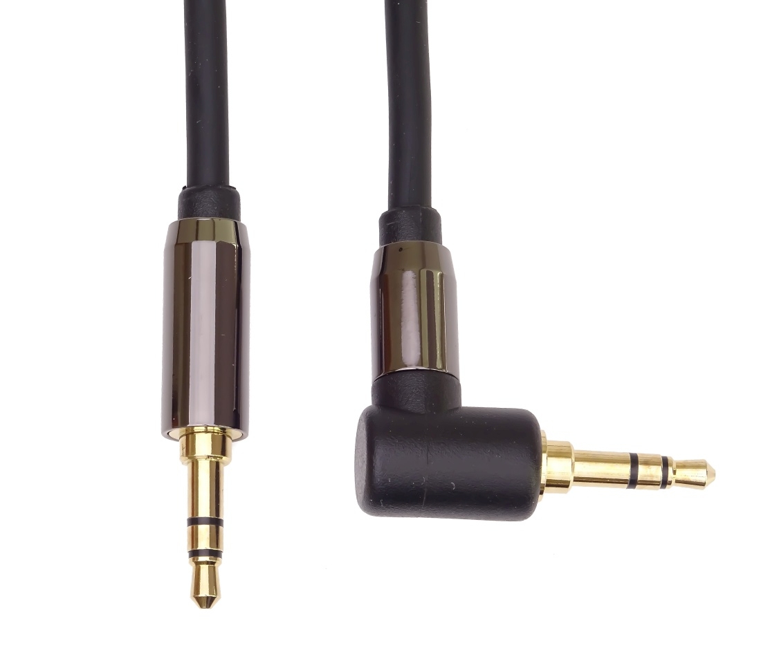 Obrázek PremiumCord HQ stíněný kabel stereo Jack 3.5mm - Jack 3.5mm zahnutý 90° 1,5m