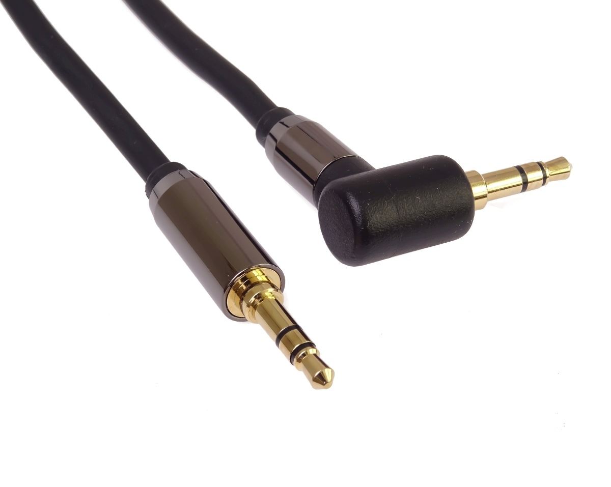 Obrázek PremiumCord HQ stíněný kabel stereo Jack 3.5mm - Jack 3.5mm zahnutý 90° 1,5m