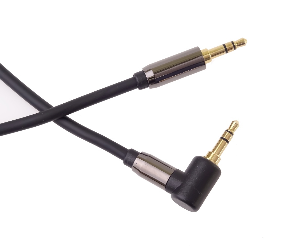 Obrázek PremiumCord HQ stíněný kabel stereo Jack 3.5mm - Jack 3.5mm zahnutý 90° 1,5m