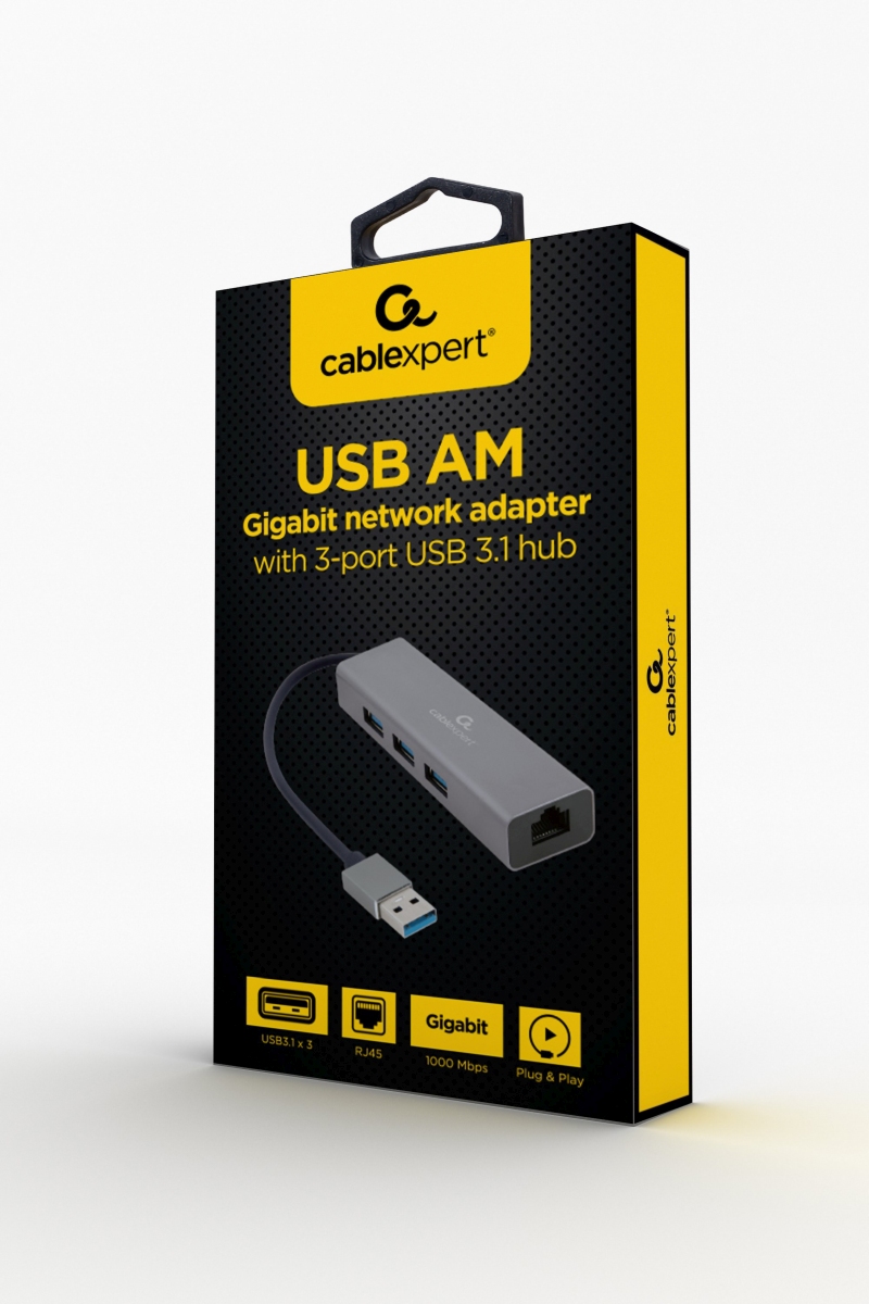 Obrázek Gembird USB-A/LAN, 3x USB 3.0