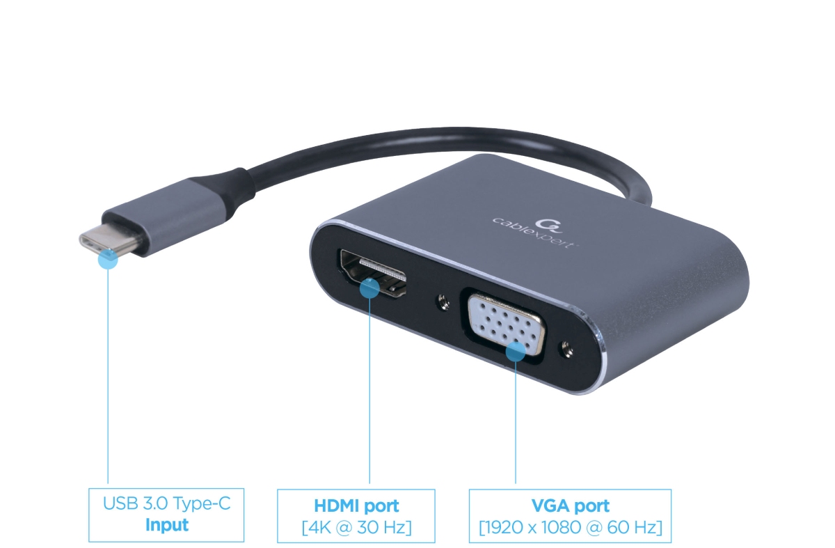 Obrázek Gembird USB-C/HDMI, VGA adaptér