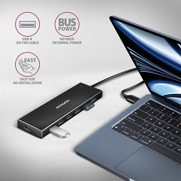 Obrázek AXAGON HUE-F7A, 7x USB 3.2 Gen 1 ALU FLAT CHARGING hub, micro USB napájecí konektor, kabel USB-A 1m