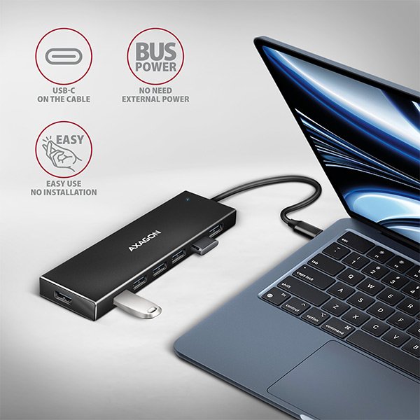 Obrázek AXAGON HUE-F7C, 7x USB 3.2 Gen 1 ALU FLAT CHARGING hub, micro USB nap. konektor, kabel USB-C 30cm