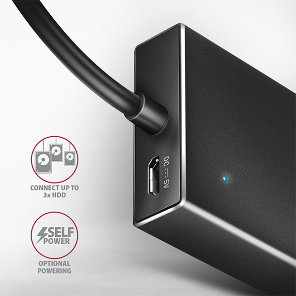 Obrázek AXAGON HUE-F7C, 7x USB 3.2 Gen 1 ALU FLAT CHARGING hub, micro USB nap. konektor, kabel USB-C 30cm