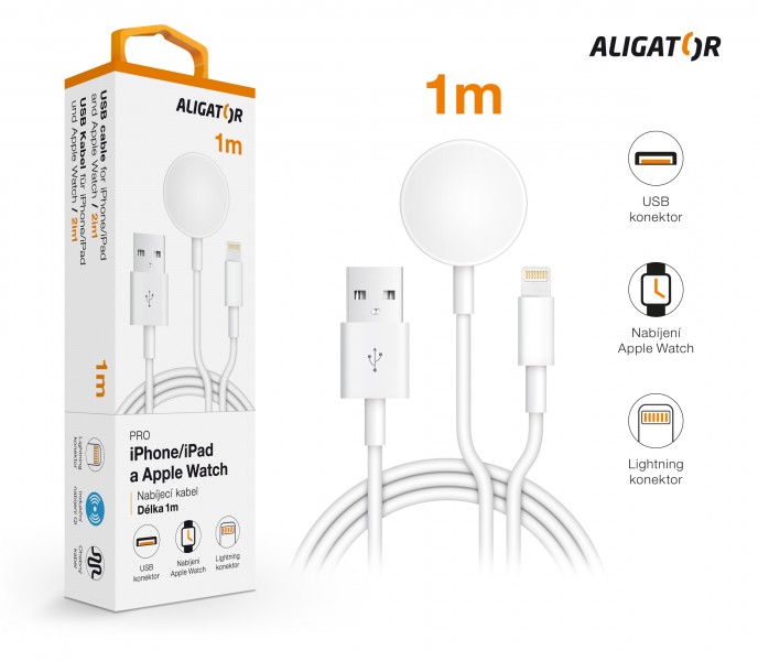 Obrázek Nabíjecí kabel ALIGATOR lightning + AW 2v1, bílý